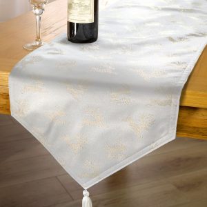 Reindeer  Metallic Woven Jacquard Chrismas Table Runner | Bed Sava