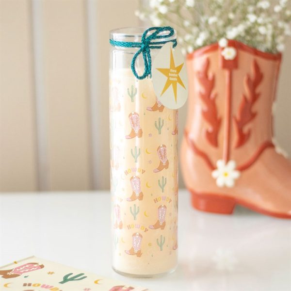 Howdy Cowboy Boot Print Floral Tube Candle | Bed Sava