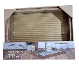 Ribbed Glass  Wood Tray 30x40cm | Bed Sava