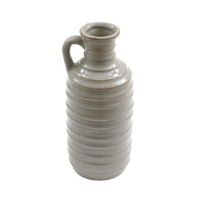 Ceramic Grey Ribbed Vase With Handle 27cm | Bed Sava