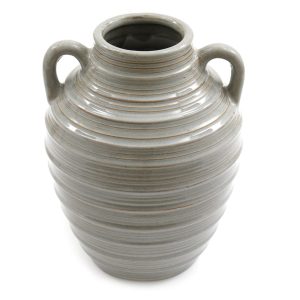Ceramic Grey Ribbed Vase With Handles 25cm | Bed Sava