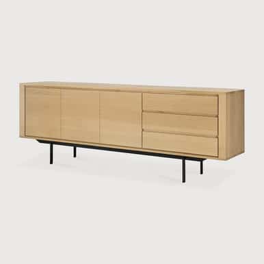 Ethnicraft Shadow Oak Black 3 Door Sideboard - Solid European Oak - Black Metal Legs - New - Fully Assembled