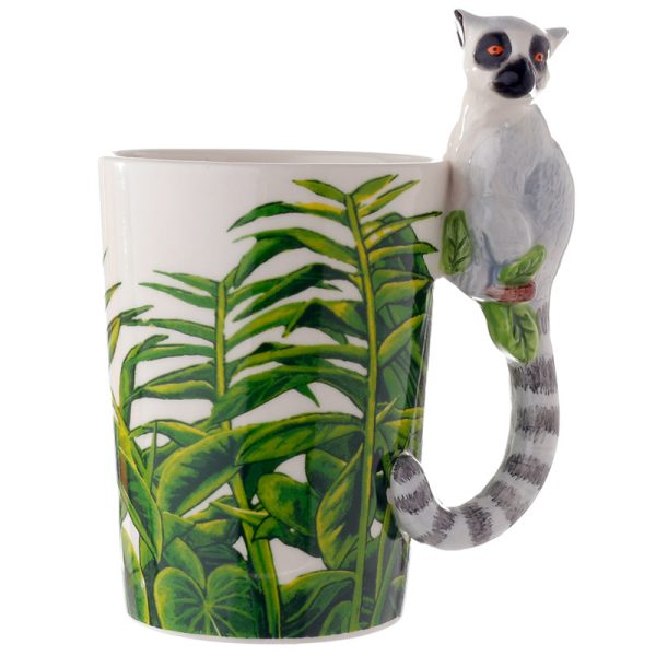 Shaped Handle Ceramic Mug  Lemur with Jungle Decal | Bed Sava
