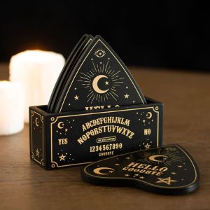 Black Talking Board Planchette Coaster Set | Bed Sava