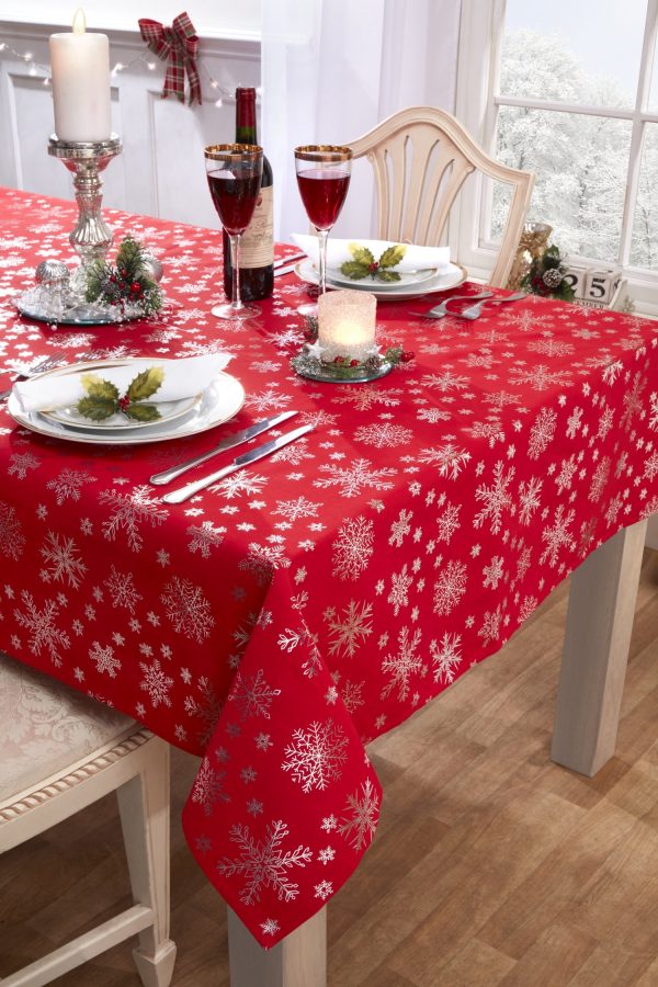 Snowflake  Foil Print Christmas Table Cloth | Bed Sava