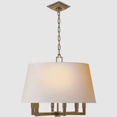 Visual Comfort Square Tube Hanging Shade - Antique Brass and Linen