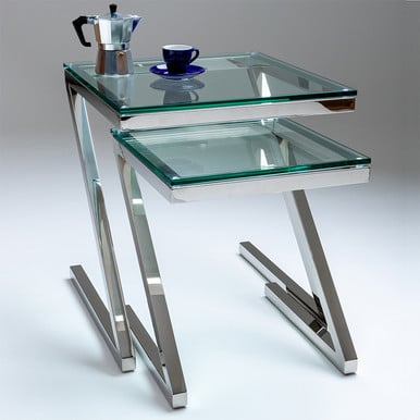 Storm Glass Nest of Side Tables by 4Living | New | Tempered Glass Top | Steel Frame | Set of 2 | Dimensions: 55x50x50cm & 45x40x40cm