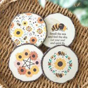 Summer Solstice Wood Slice Coaster Set | Bed Sava
