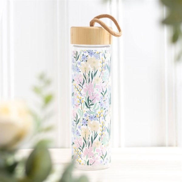 Ditsy Floral Print Glass and Bamboo Water Bottle | Bed Sava