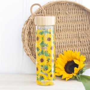 Sunflower Print Glass Water Bottle | Bed Sava