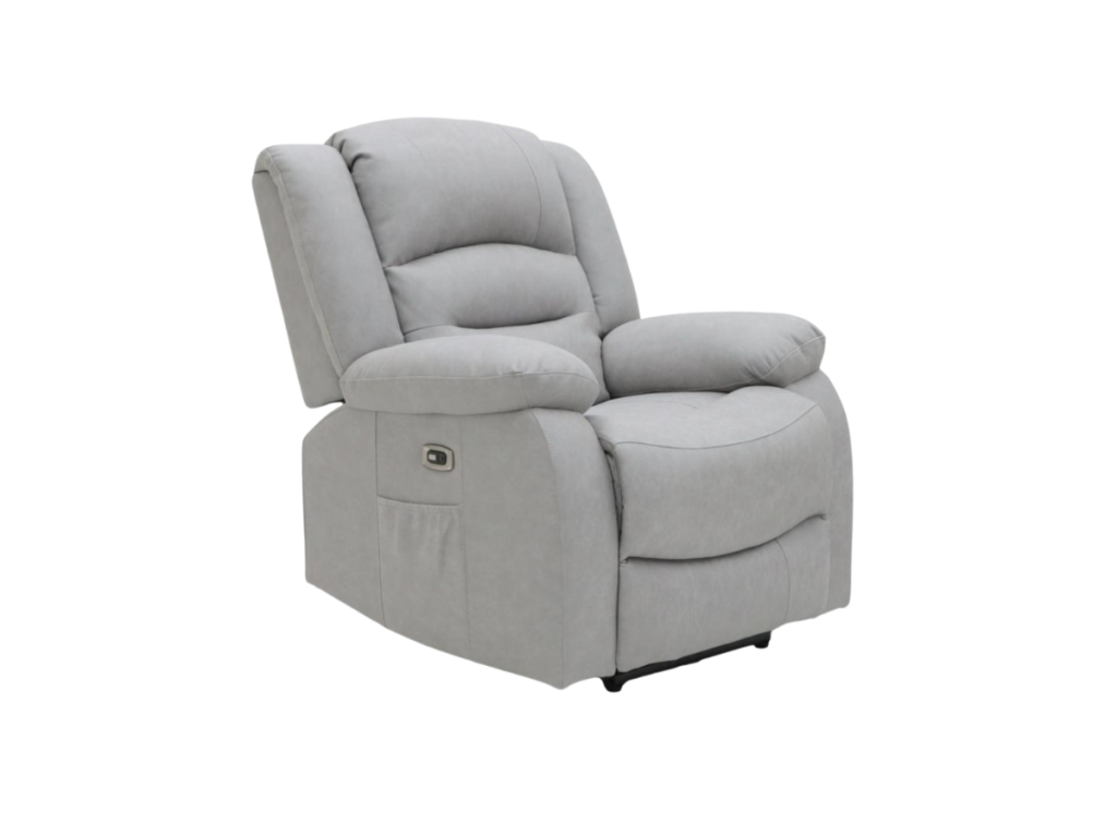 Saxon Electric Recliner Armchair Light Grey Aire Leather