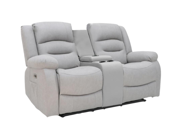 Saxon 2 Seater Electric Recliner Sofa Light Grey Aire Leather | Bed Sava