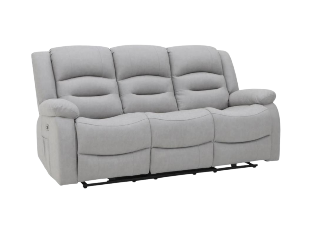 Saxon 3 Seater Electric Recliner Sofa Light Grey Aire Leather