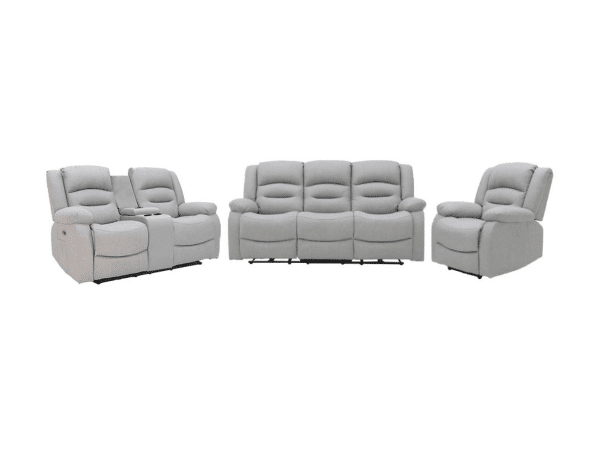Saxon 3+2+1 Electric Recliner Sofa Set Light Grey Leather | Bed Sava