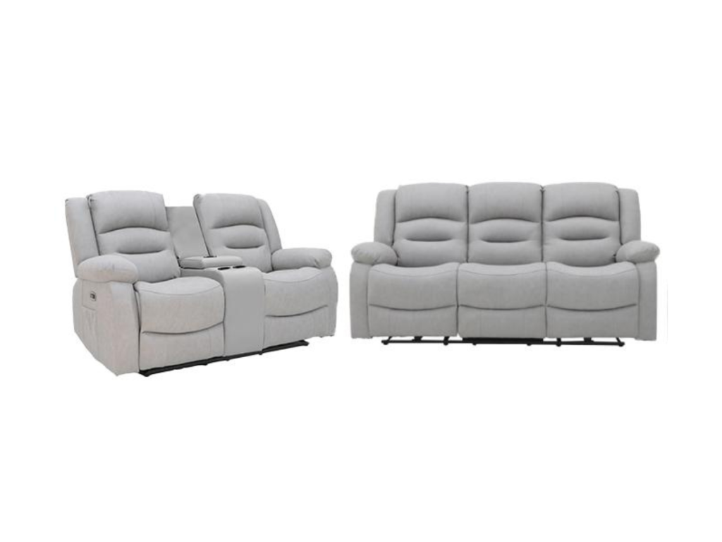 Saxon 3+2 Electric Recliner Sofa Set Light Grey Aire Leather