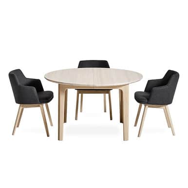 Skovby Round Extending Dining Table 112 oak black extra 2 extension leaves