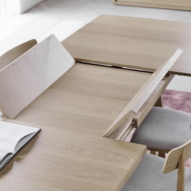 Extending Oak Dining Table Skovby 115 TBF walnut lacquer + nutmeg nano top