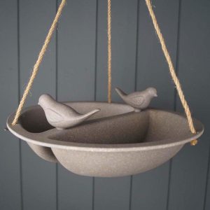 Earthy Straw Hanging Bird Bath and Feeder 27cm | Bed Sava