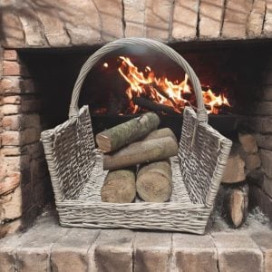 Greywash Willow Log Basket T45x44cm | Bed Sava