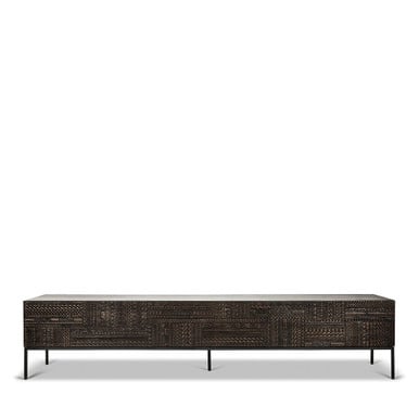 Ethnicraft Carved Off Black Large TV Unit Tabwa