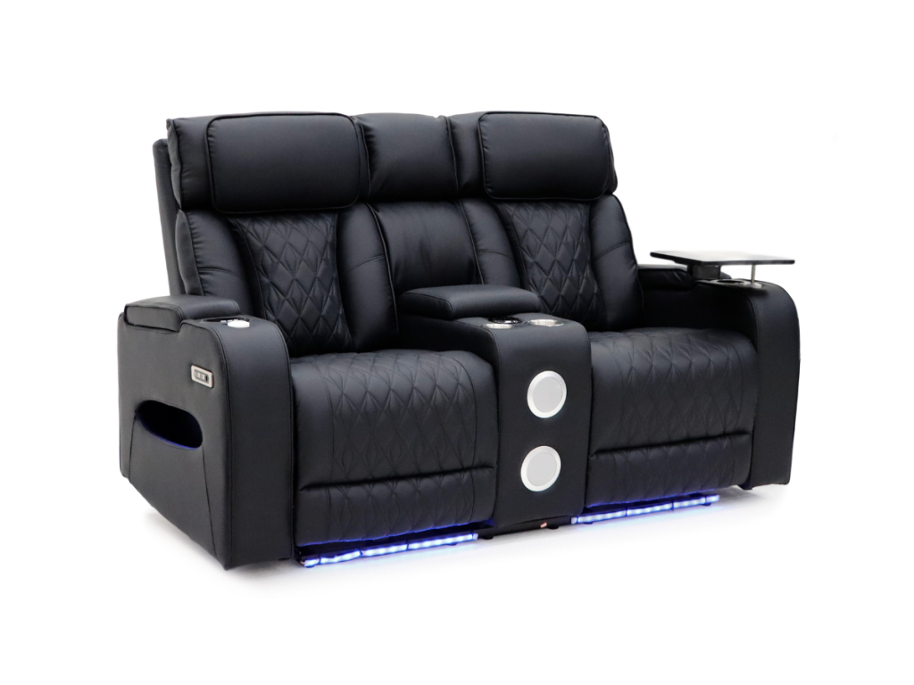 Tech 11 Smart 2 Seater Electric Recliner Sofa Black Aire Leather
