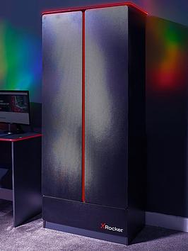 X Rocker Carbon Tek 2 Door Wardrobe With Drawer And Neo Fibre Led Lighting