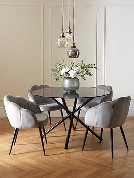 Very Home Angel Glass Top 120 Cm Dining Table With 4 Angel Velvet Chairs - Black/Grey