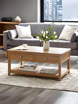 Julian Bowen Mallory Ready Assembled Solid Oak/Oak Veneer 2 Drawer Coffee Table