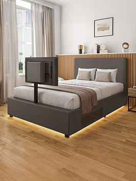 Xr Living Ava Upholstered Tv Bed With Under Bed Lighting - Fits Up To 55 Inch Tv - Grey