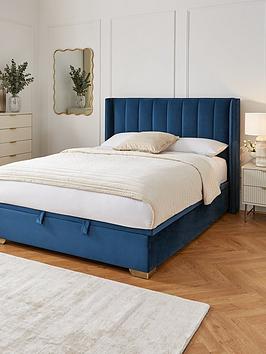Very Home New Dakota Velvet End Lift Up Storage Ottoman Bed With Mattress Options (Buy &Amp; Save!) - Blue - Bed Frame With Microquilt Mattress