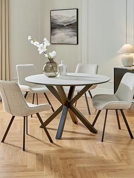 Very Home Arabella 120 Cm Circular Ceramic Top Dining Table + 4 Arabella Chairs - Black/White/Grey - Fsc&Reg; Certified