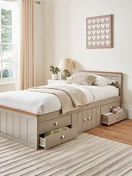 Very Home Atlanta Kids Single Bed With Drawer And Cupboard Storage Plus Mattress Options (Buy &Amp; Save!) - Light Grey/Oak - Bed Frame With Standard Mattress