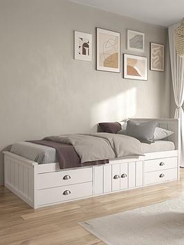 Very Home Atlanta Kids Single Bed With Drawer And Cupboard Storage Plus Mattress Options (Buy &Amp; Save!) - White - Bed Frame With Premium Mattress