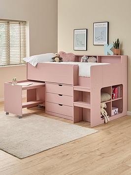 Very Home Aspen Mid Sleeper Bed Frame With Desk, Drawers And Shelves Plus Mattress Options (Buy And Save!) - Pink - Fsc&Reg; Certified - Bed Frame With Standard Mattress