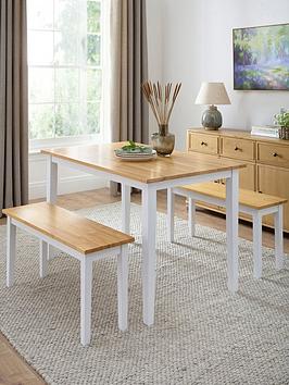 Very Home Michigan 120 Cm Dining Table + 2 Benches - Oak/White - Fsc&Reg; Certified