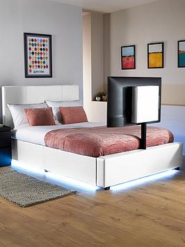 Xr Living Ava Upholstered Tv Bed With Under Bed Lighting - Fits Up To 55 Inch Tv - White - Single
