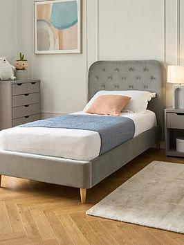 Very Home Freya Velvet Fabric Single Kids Bed Frame And Headboard With Mattress Options (Buy &Amp; Save!) - Grey - Fsc&Reg; Certified - Bed Frame Only