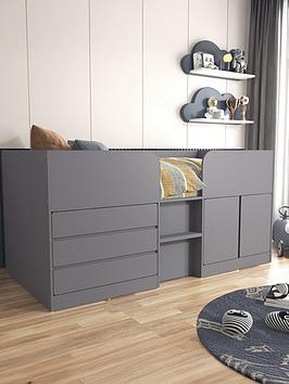 Very Home Bailey Mid Sleeper Bed With Mattress Options (Buy &Amp; Save) - Grey - Bed Frame With Standard Mattress