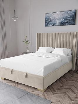 Very Home Kingston Velvet Lift Up Bed With Mattress Options (Buy &Amp; Save!) - Natural - Bed Frame With Memory Mattress