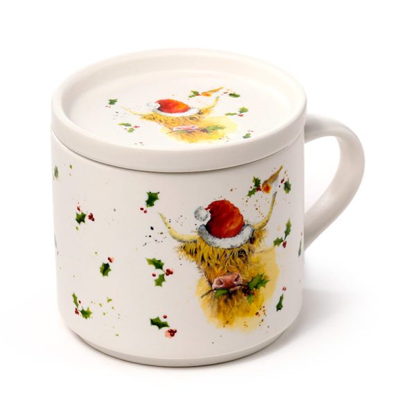 Porcelain Mug  Coaster Lid Set  Christmas Jan Pashley Highland Coo | Bed Sava