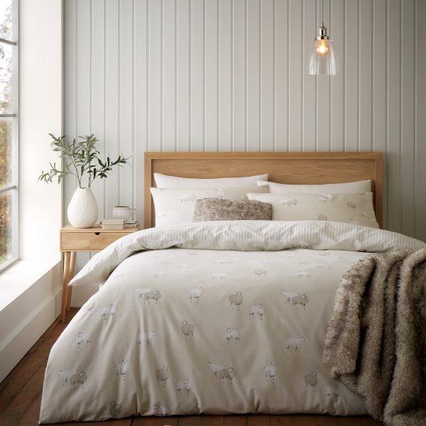 Catherine Lansfield Brushed Cotton Sheep Reversible Duvet Cover Set with Pillowcases | Bed Sava