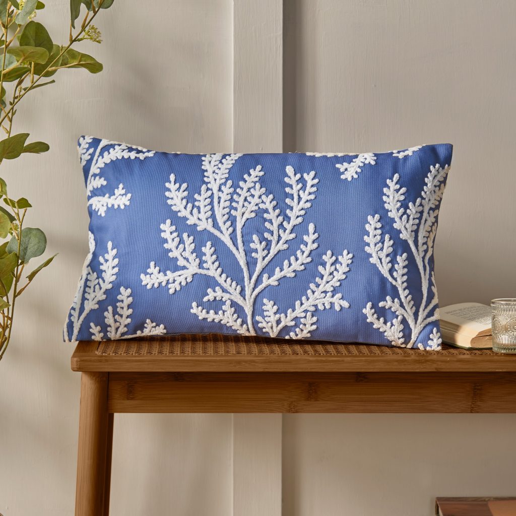Catherine Lansfield Coral Leaf Embroidered Cushion