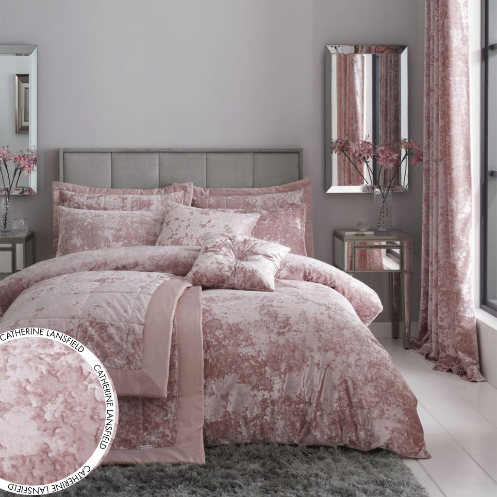 Catherine Lansfield Crushed Velvet Duvet Cover Set with Pillowcases | Bed Sava