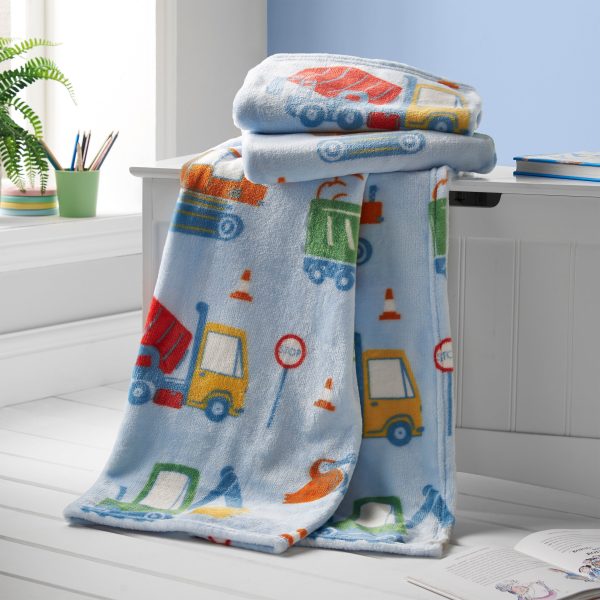 Catherine Lansfield Kids Digger Dreams Cosy Fleece Blanket Throw | Bed Sava