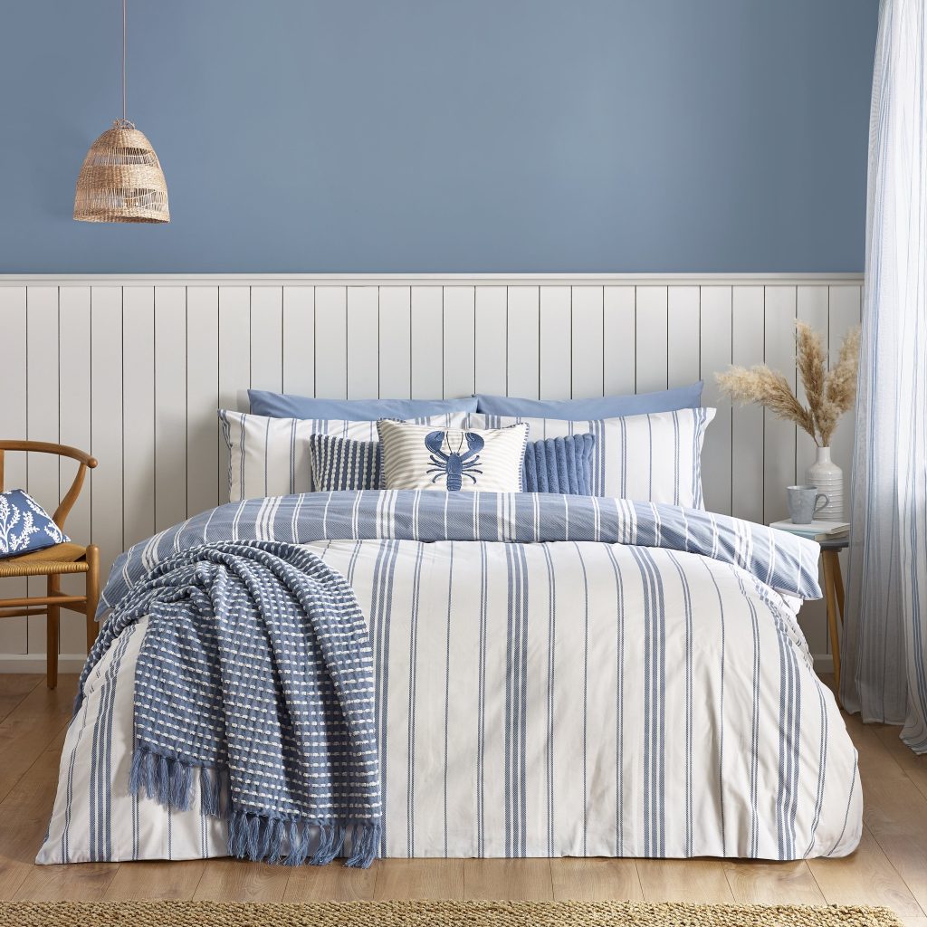 Catherine Lansfield Harbour Stripe Reversible Duvet Cover Set with Pillowcases | Bed Sava