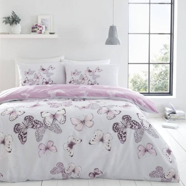 Catherine Lansfield Scatter Butterfly Reversible Duvet Cover Set with Pillowcases | Bed Sava