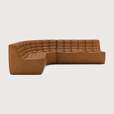 Ethnicraft Tan Leather Sofa 701 Set 4 Left