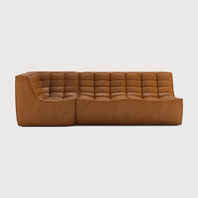 Ethnicraft Tan Leather Sofa 701 Set 1 Left