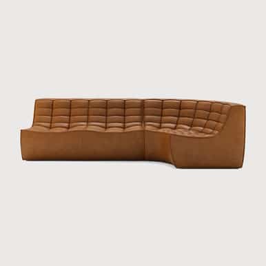 Ethnicraft Tan Leather Sofa 701 Set 2 Right