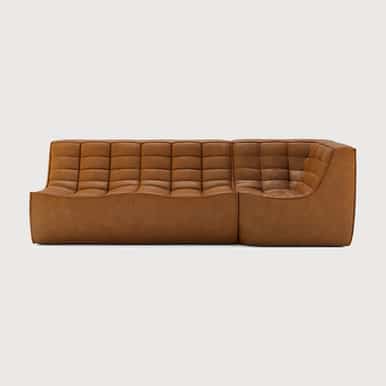 Ethnicraft Tan Leather Sofa 701 Set 1 Right